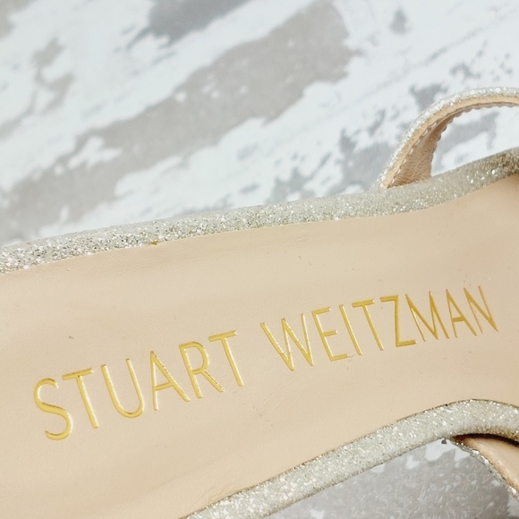 Stuart Weitzman Golden Glitter Heeled Slide Sandals E567 - Picture 10 of 12